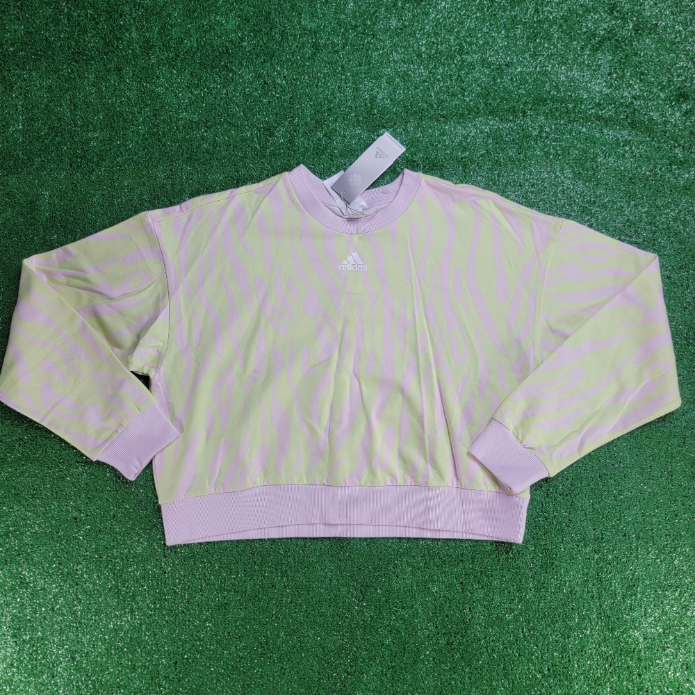 Adidas Women's Tiger Striped Sweatshirt Size Medium Yellow Pink 100% Cotton New